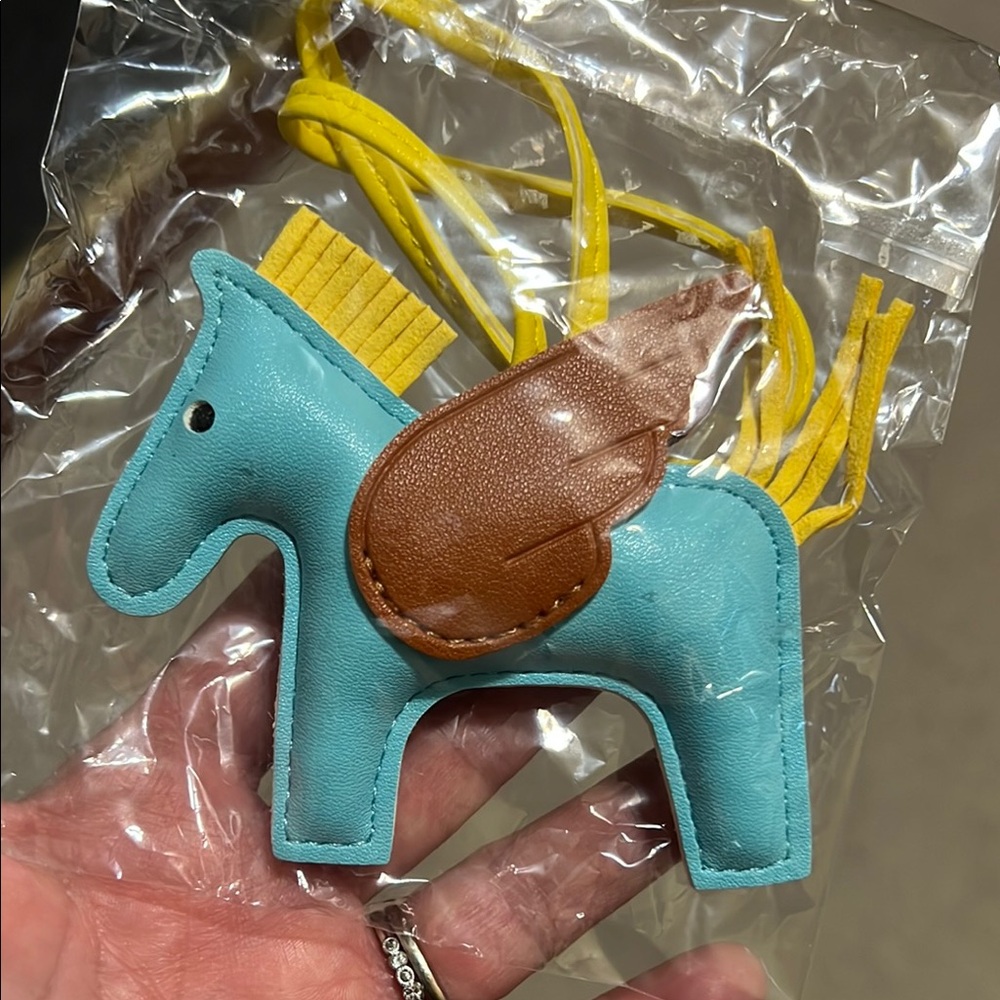 Brand New - Leather Blue Horse Bag Charm with Yellow Accents